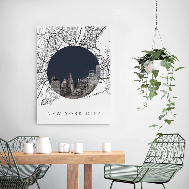 Quadro in vetro - Collage mappa di New York City