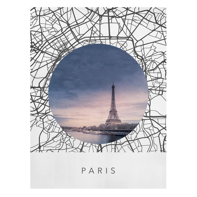 Quadri moderni per soggiorno Collage di mappe di Parigi