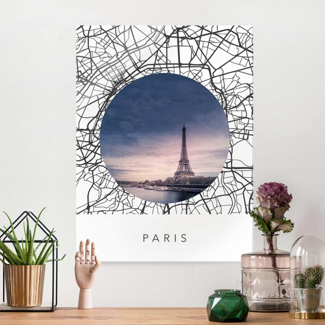 Lavagna magnetica vetro Collage di mappe di Parigi