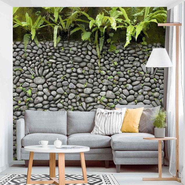 Carta da parati - Stone wall with plants