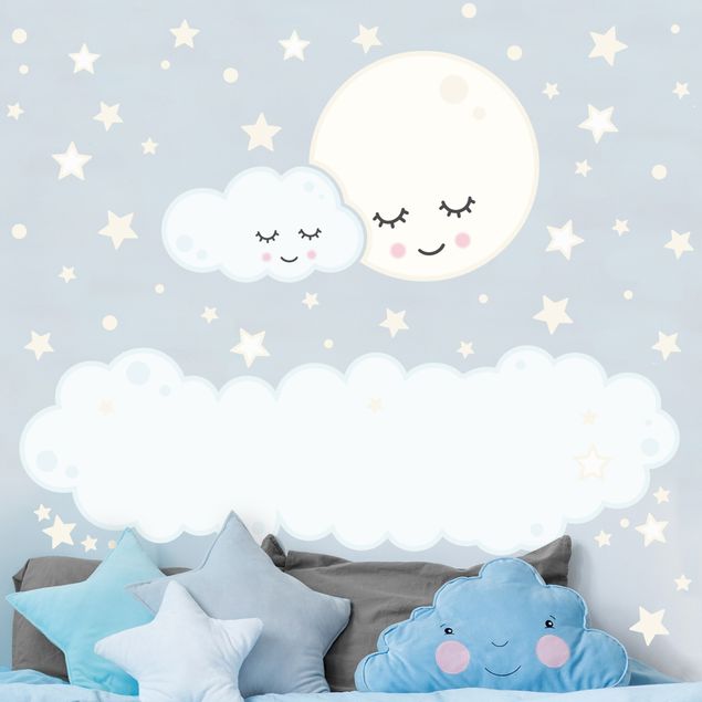 Adesivo murale - Nuvola di luna stella con gli occhi addormentati