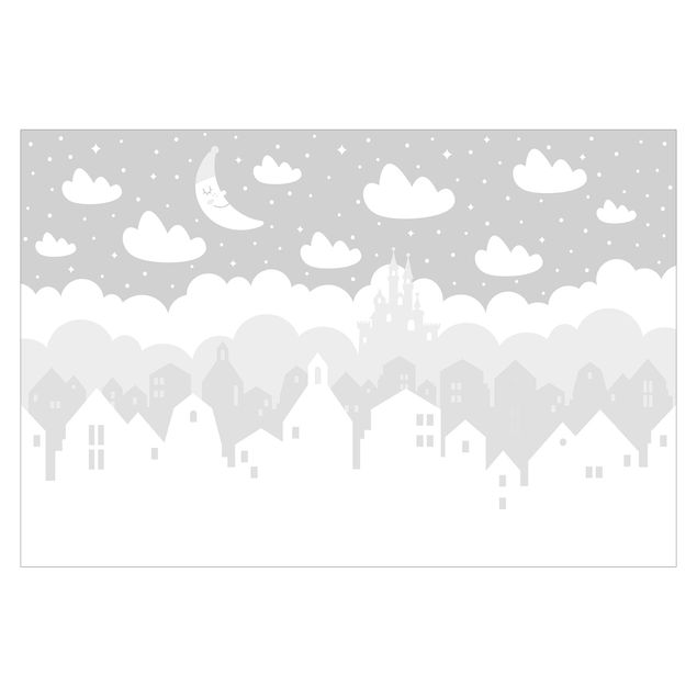 Carta da parati - Starry Sky With Houses And Moon In Gray