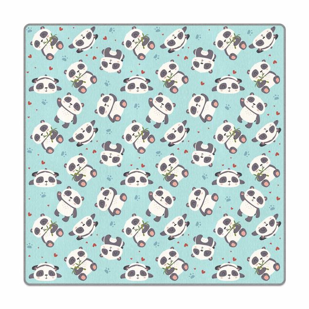 Tappeti  - Teneri panda con impronte e cuori in pastello blu