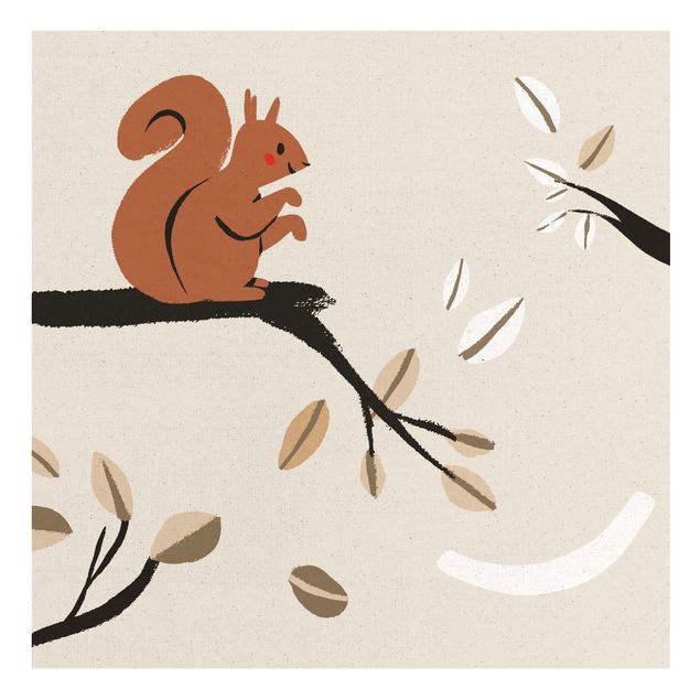 Quadro su tela naturale - Dolce illustrazione di animali - Scoiattolo - Quadrato 1:1