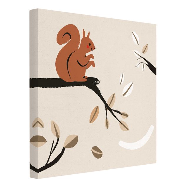 Quadro su tela naturale - Dolce illustrazione di animali - Scoiattolo - Quadrato 1:1