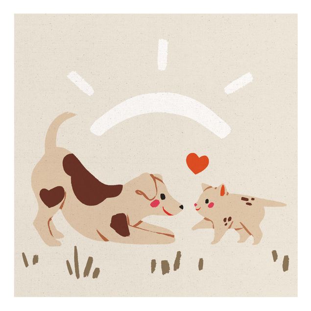 Stampe su tela Illustrazione Dolce Animale - Gatto e cane