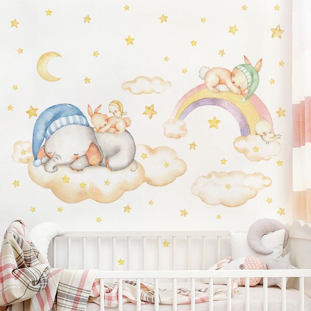 Adesivo murale - Set sogni d'oro con nuvole e stelle