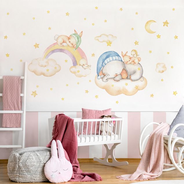 Adesivo murale - Set sogni d'oro con nuvole e stelle