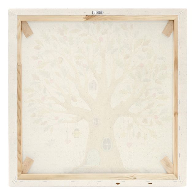 Quadro su tela naturale - Tenero albero ad aquerello - Quadrato 1:1