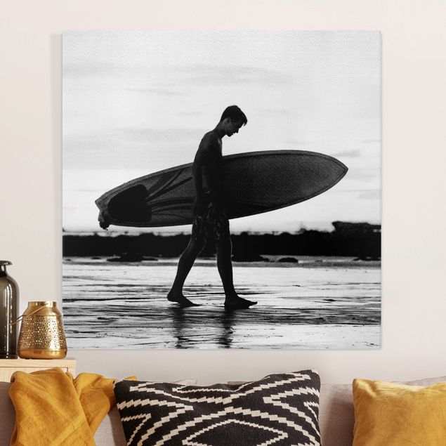 Quadri su tela paesaggio Ragazzo surfista in ombra di profilo