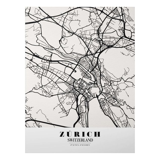 Quadro in alluminio - Zurich City Map - Classic