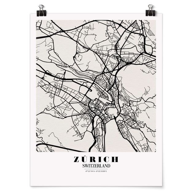 Poster - Mappa Zurigo - Classic - Verticale 4:3