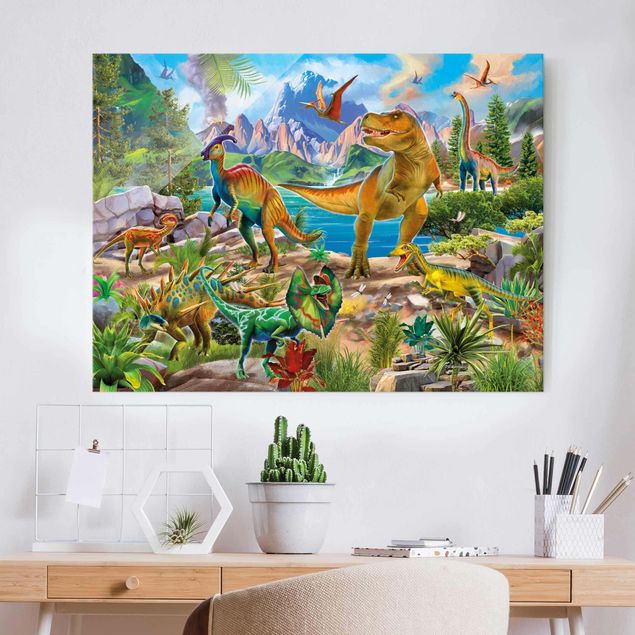 quadri con animali T-Rex e Parasaurolofo