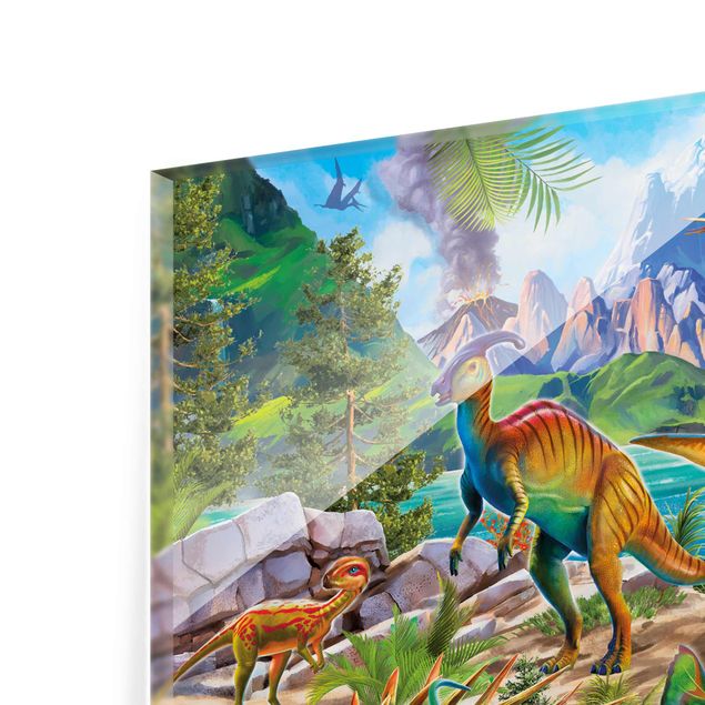 Quadro in vetro - T-Rex e Parasaurolofo
