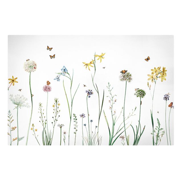 Stampe su tela Farfalle danzanti su fiori selvatici