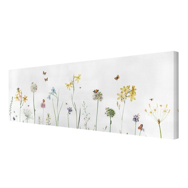 Stampa su tela - Farfalle danzanti su fiori selvatici - Panorama 3:1