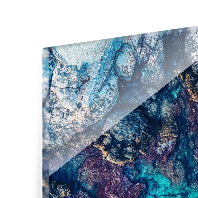 Quadro in vetro - Top View costa rocciosa colorata