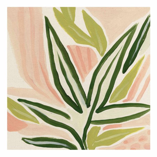 Quadro su tela naturale - Foglie tropicali pastello - Quadrato 1:1