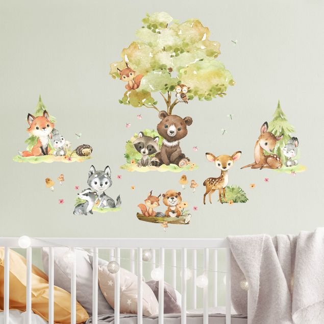 Adesivo murale - Amici animali della foresta acquerello