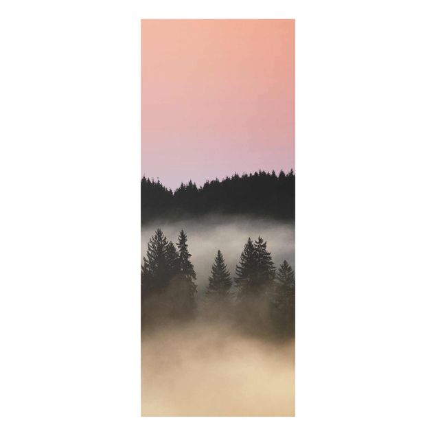 Quadro in vetro - Foresta di nebbia sognante