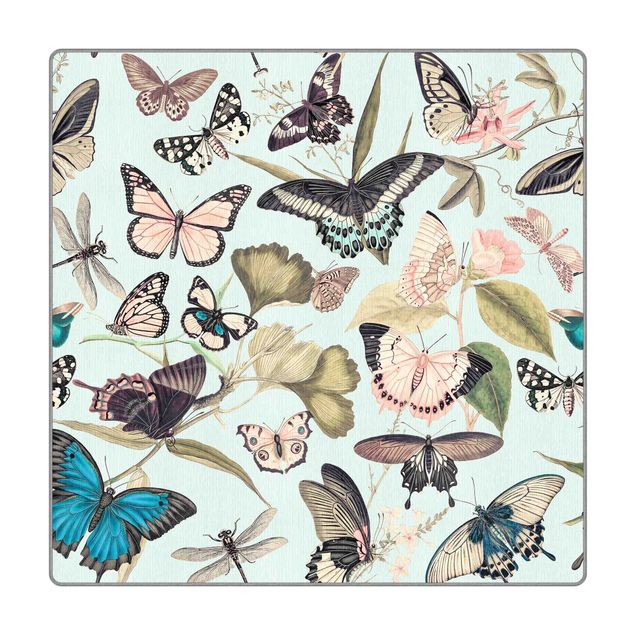 Tappeti effetto naturale Vintage Collage - Farfalle e libellule