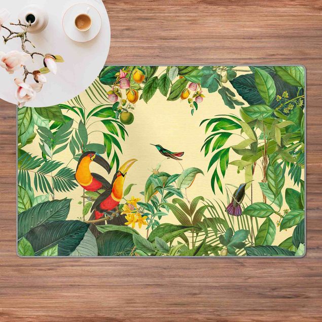 Tappeti floreali Collage vintage - Uccelli nella giungla