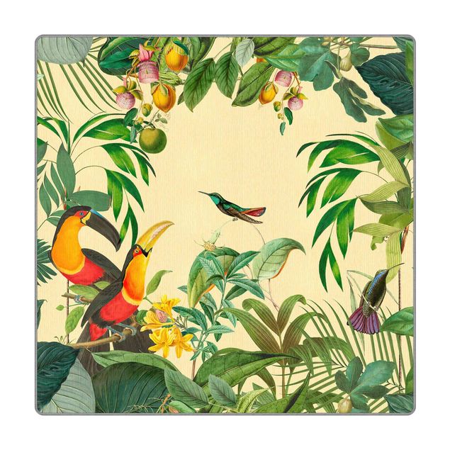 Tappeti grandi Collage vintage - Uccelli nella giungla