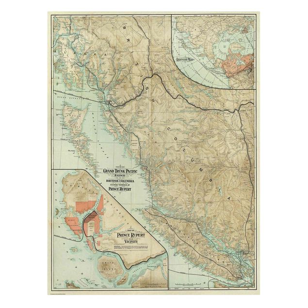 Quadro su tela - Cartina vintage della Columbia Britannica