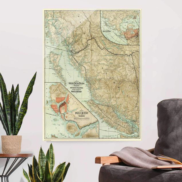 Lavagna magnetica vetro Mappa vintage della Columbia Britannica
