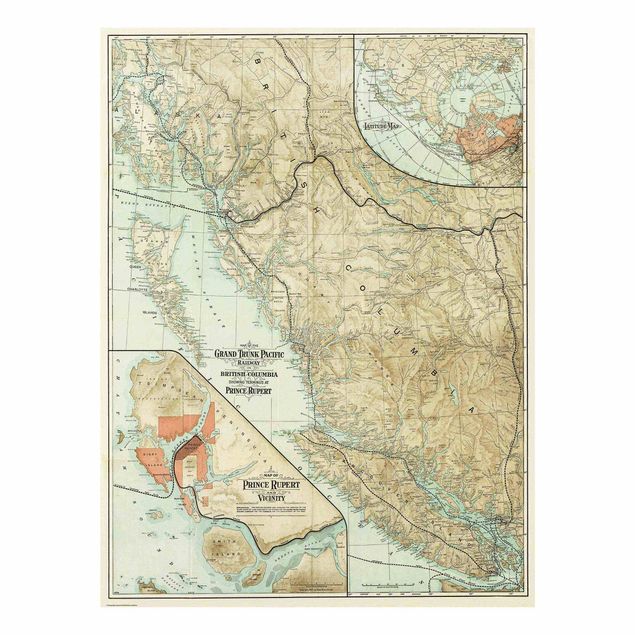 Quadro in vetro - Cartina vintage della Columbia Britannica