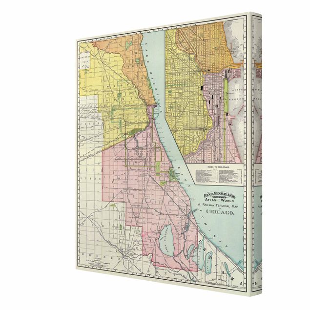 Quadro su tela - Cartina vintage di Chicago