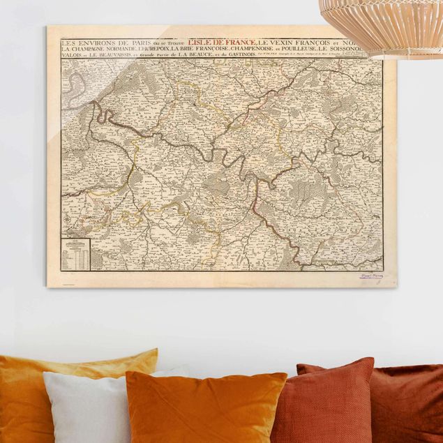 Lavagna magnetica vetro Mappa vintage Francia
