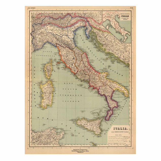 Quadro su tela - Cartina geografica vintage dell'Italia