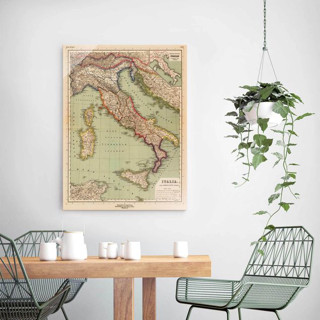 Quadro in vetro - Cartina geografica vintage dell'Italia