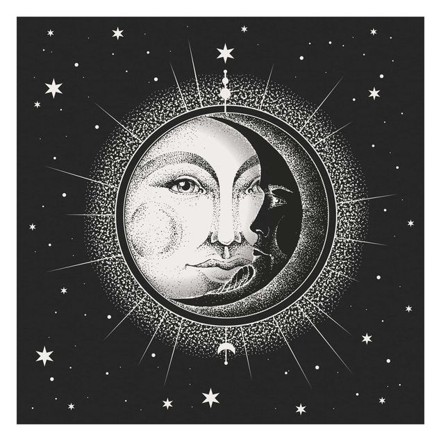 Carta da parati - Illustrazione vintage di sole e luna