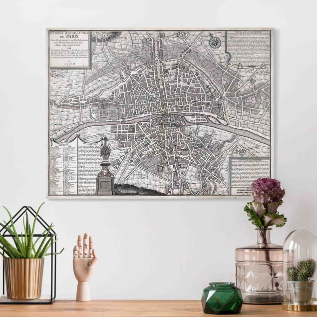Tela mappamondo Mappa vintage della città di Parigi intorno al 1600