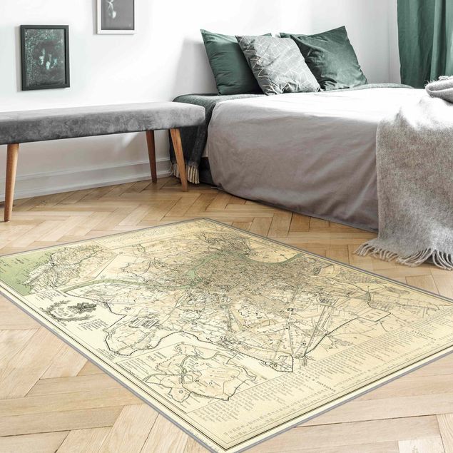 Beige tappeti moderni soggiorno Mappa vintage della Roma Antica