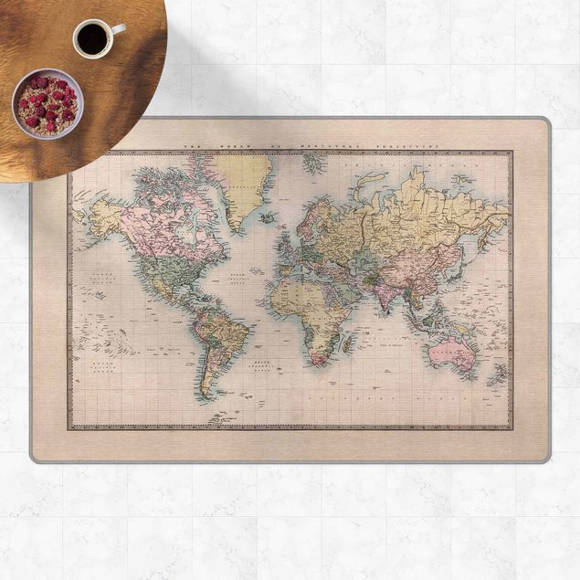 Tappeti orientali Mappa del mondo vintage del 1850