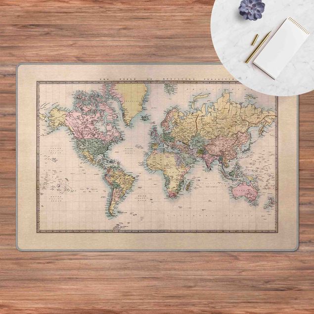 Tappeti mappamondo Mappa del mondo vintage del 1850