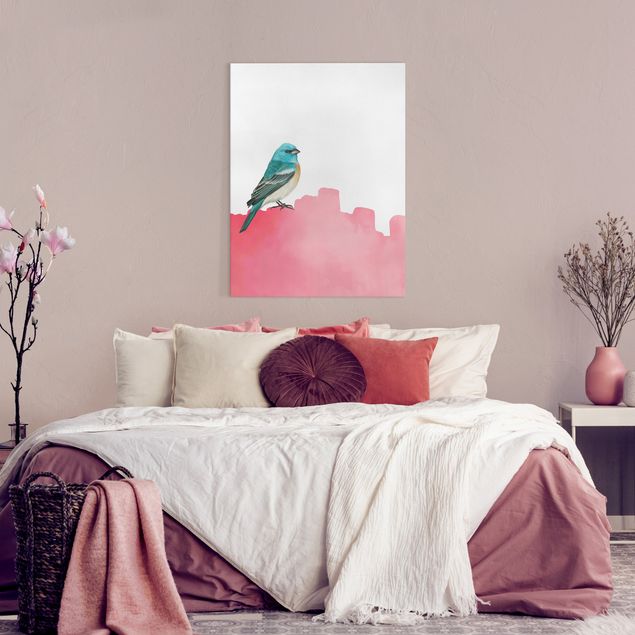 Riproduzione quadri su tela Uccello su sfondo rosa
