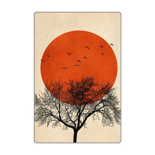 Tappeti  - Stormo di uccelli su sole rosso II