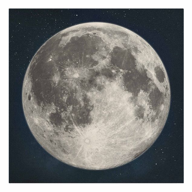 Quadro su tela naturale - Luna piena nel cielo stellato - Quadrato 1:1