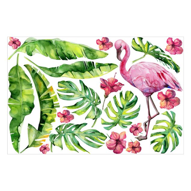 Adesivo murale - Jungle Flamingo lascia Set