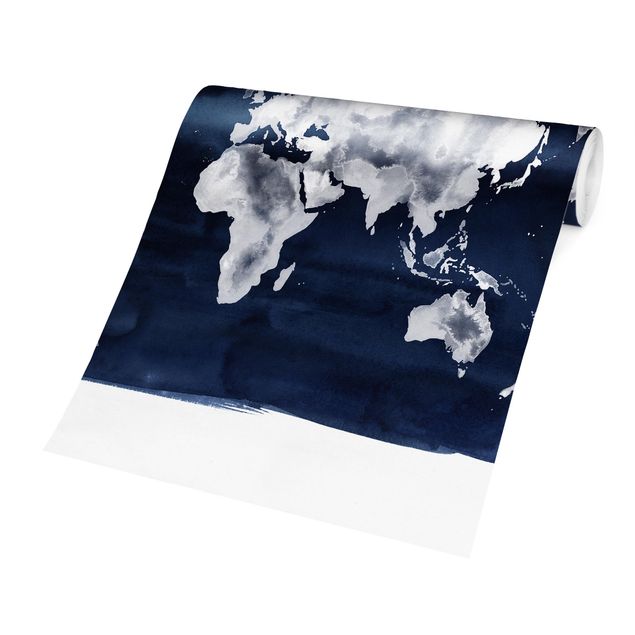 Carta da parati - Mappa del mondo chiara su blu