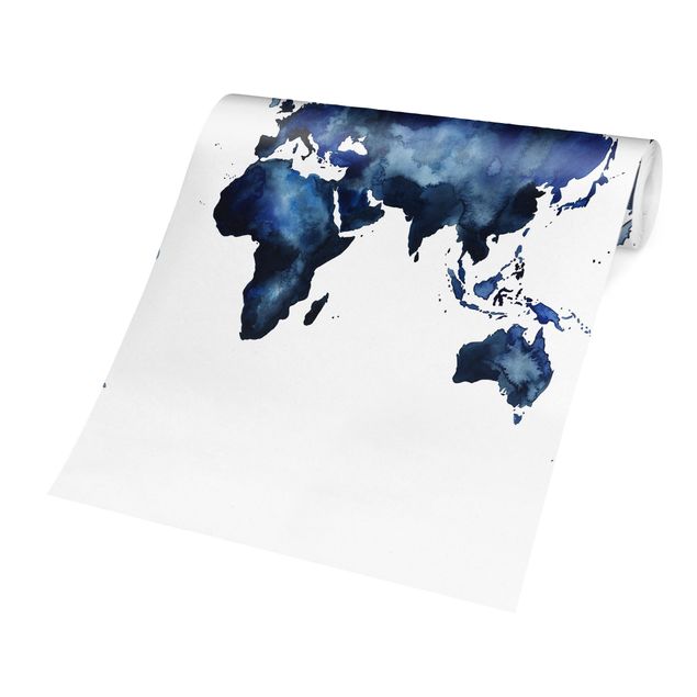 Carta da parati - Mappa del mondo blu su bianco