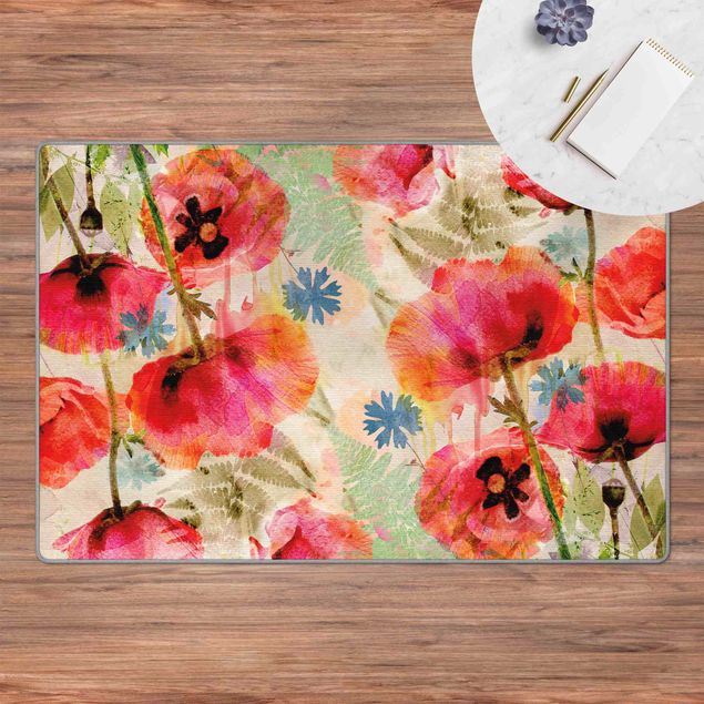Tappeti bagno rossi Watercolor Poppies