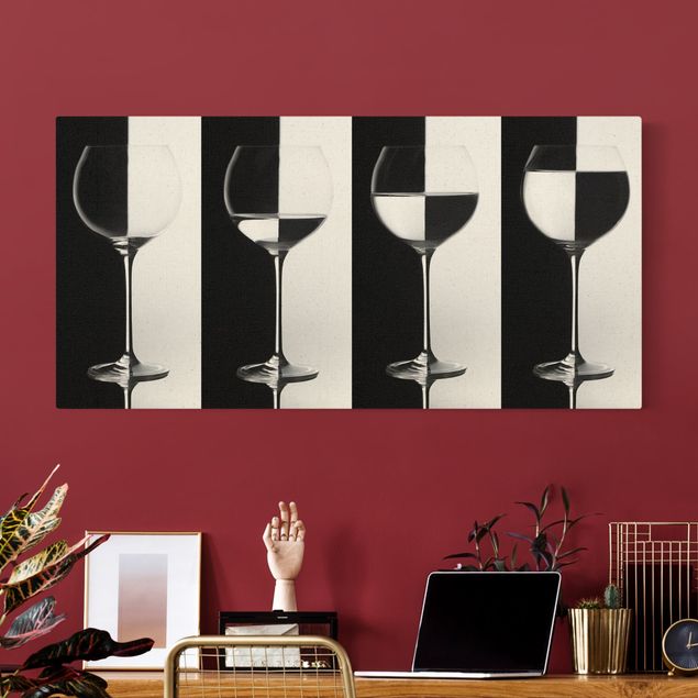 Stampa su tela bianco e nero Bicchieri da vino in bianco e nero