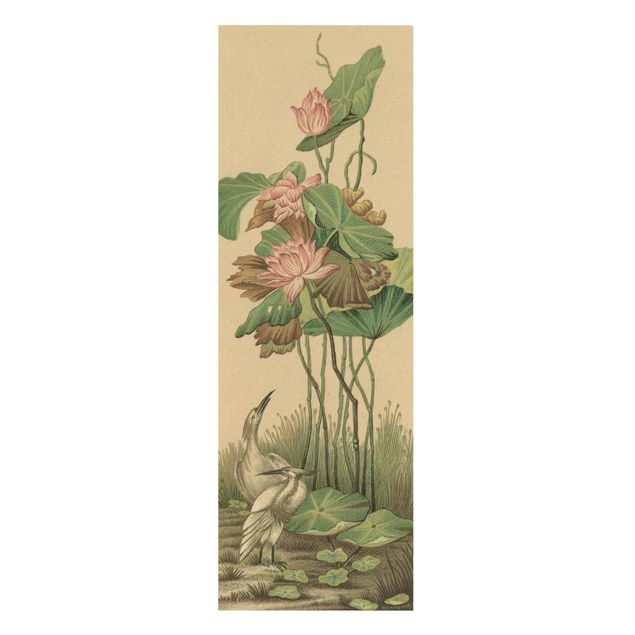 Stampe su tela vintage Gru bianche sotto fiori di loto