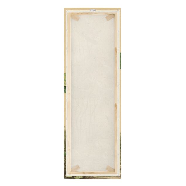 Quadro su tela naturale - Gru bianche sotto fiori di loto - Formato verticale 1:3