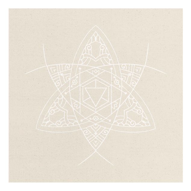 Quadro su tela naturale - Linee bianche - Mandala triangolo - Quadrato 1:1
